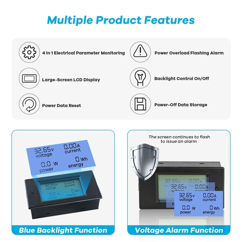 Hosyond عداد الطاقة الرقمي LCD 6.5-100V 0-100A لمراقبة الطاقة الجهد التيار الطاقة عداد الأمبير الفولتميتر الملتيمتر مع شنت 100A - Image 2